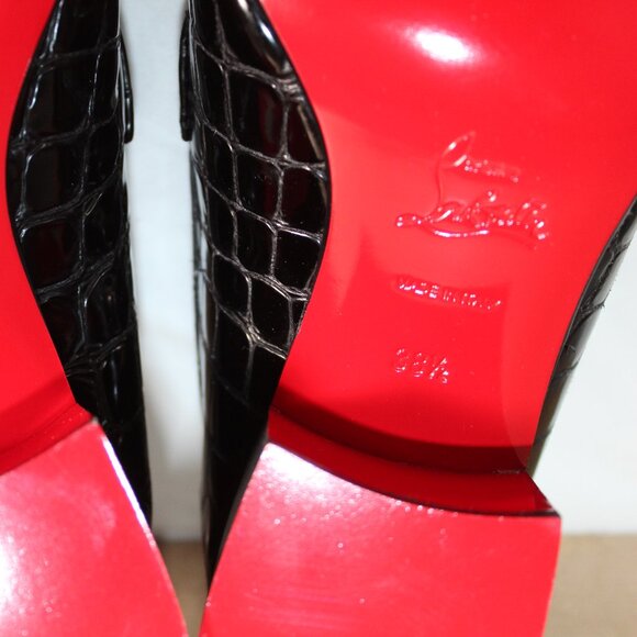NWOB Christian Louboutin Croc Black Pumps Red Bottom Chunk Heeled Loafers 38.5 - Picture 7 of 7